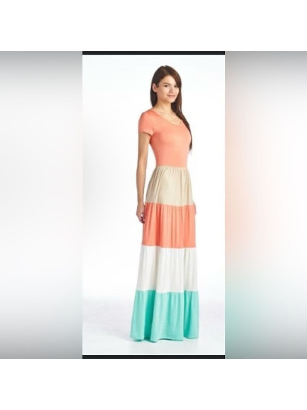 Teal, Tan & Peach Polyester Spandex Fabric